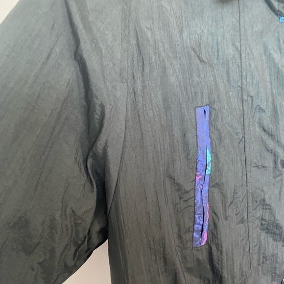 Vintage 80s ski jacket retro nylon black button up shoulder padded - Picture 6 of 16